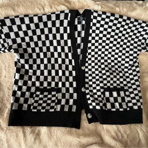 Dressed in Lala Black and White Checkered Grandpa Cardigan